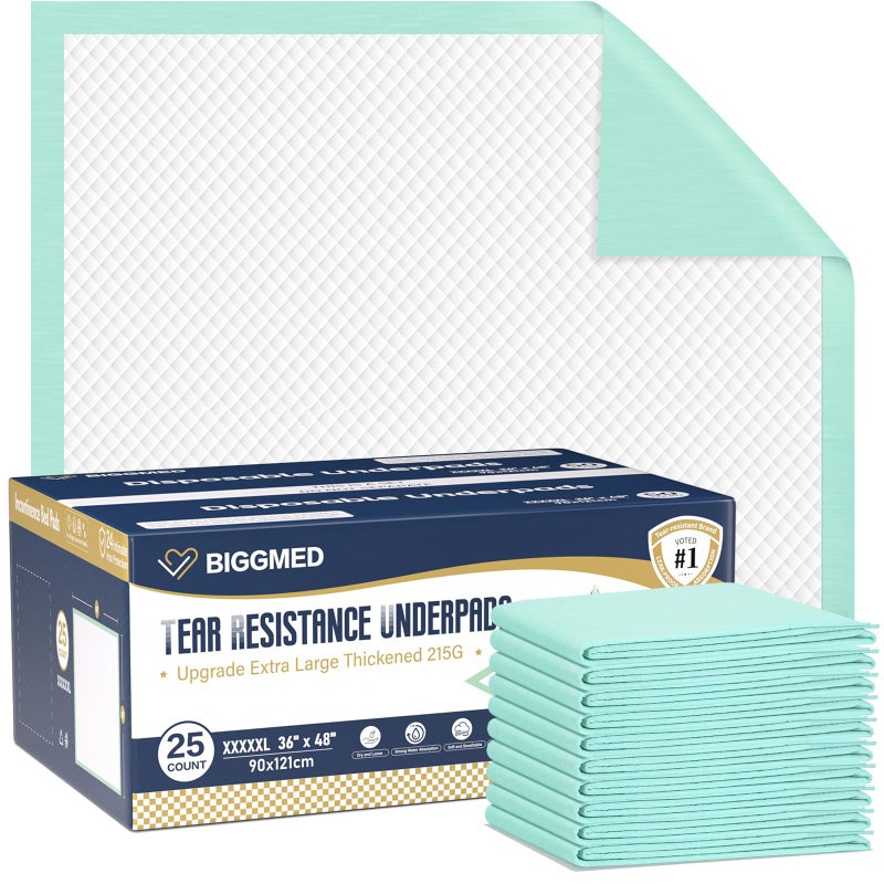 BIGGMED TearResistant Chucks Pads Disposable 48 x 36 20 Count Underpads Extra Large Incontinence Bed Pads Heavy Duty Absorbency Chux Pads Pee Pads for Adult Elderly Puppy Pads for Training